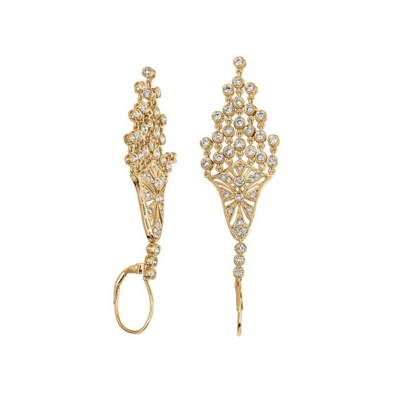 Contemporary 2.30 Carat Natural Diamond Chandelier Earrings G SI 14 Karat Yellow Gold For Sale