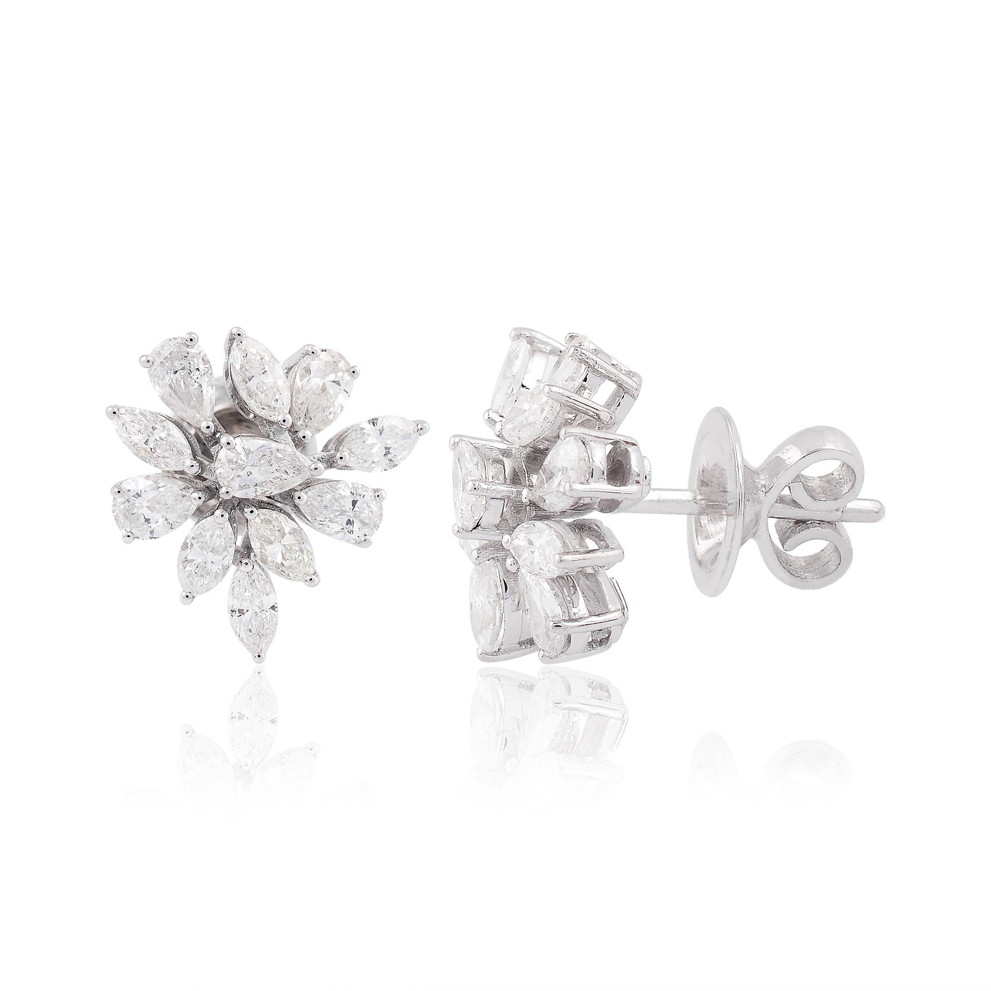 Women's 2.30 Ct SI/HI Marquise Pear Diamond Stud Earrings 18 Karat White Gold Jewelry For Sale