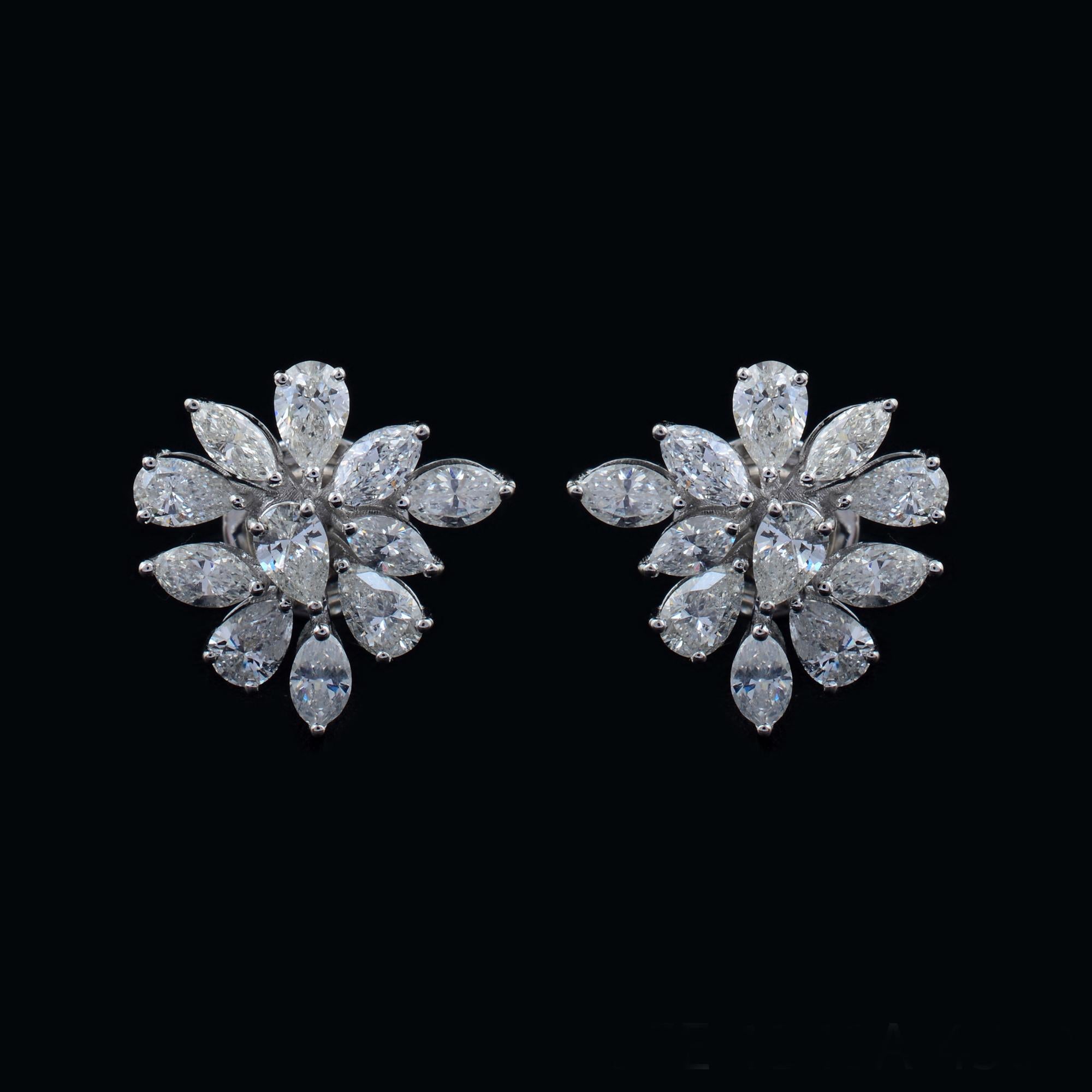 Pear Cut 2.30 Ct SI/HI Marquise Pear Diamond Stud Earrings 18 Karat White Gold Jewelry For Sale
