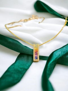 2.30 Cts F/VS1 Round Diamonds Sapphires Unisex Rainbow Necklace 18K Yellow Gold