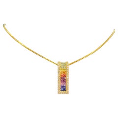 2.30 Quilates F/VS1 Diamantes Redondos Zafiros Collar Unisex Arco Iris Oro Amarillo 18K