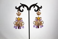 23.00 Carat Amethyst Citrine Garnet Emerald White Diamond Yellow Gold Earrings