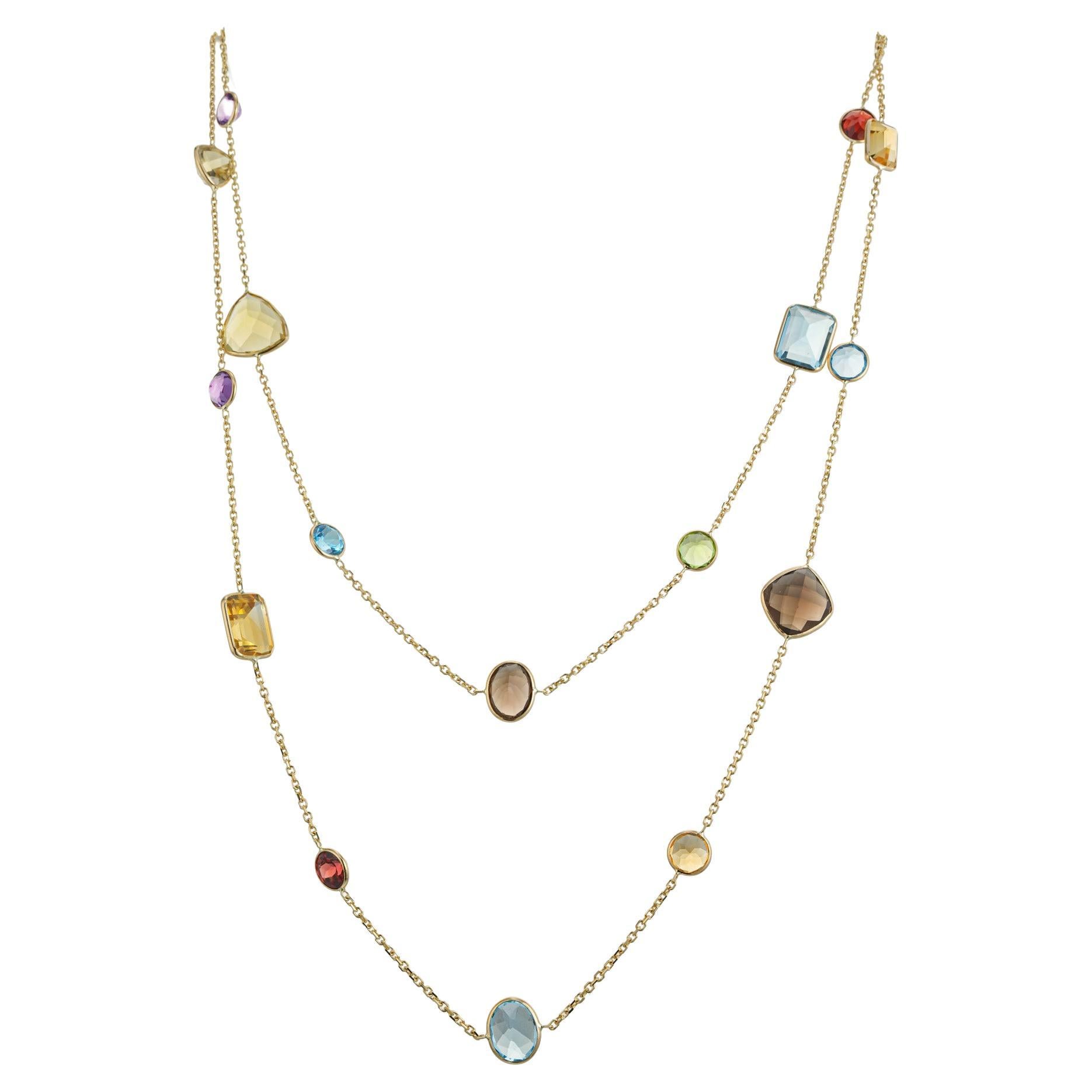 23.00 Carat Multi-Color Gemstone Yellow Gold by the Yard Necklace