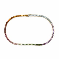 23.00 Carat Multi Color Gemstone 18k Yellow Gold Necklace