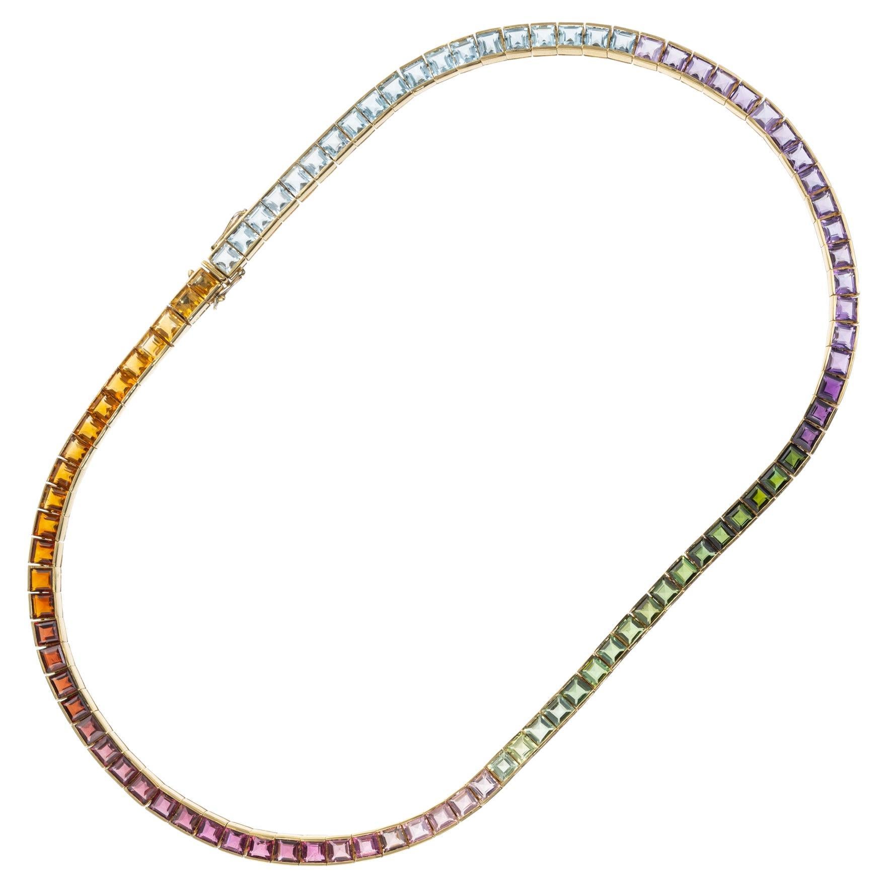 23.00 Carat Multi Color Gemstone Yellow Gold Necklace 