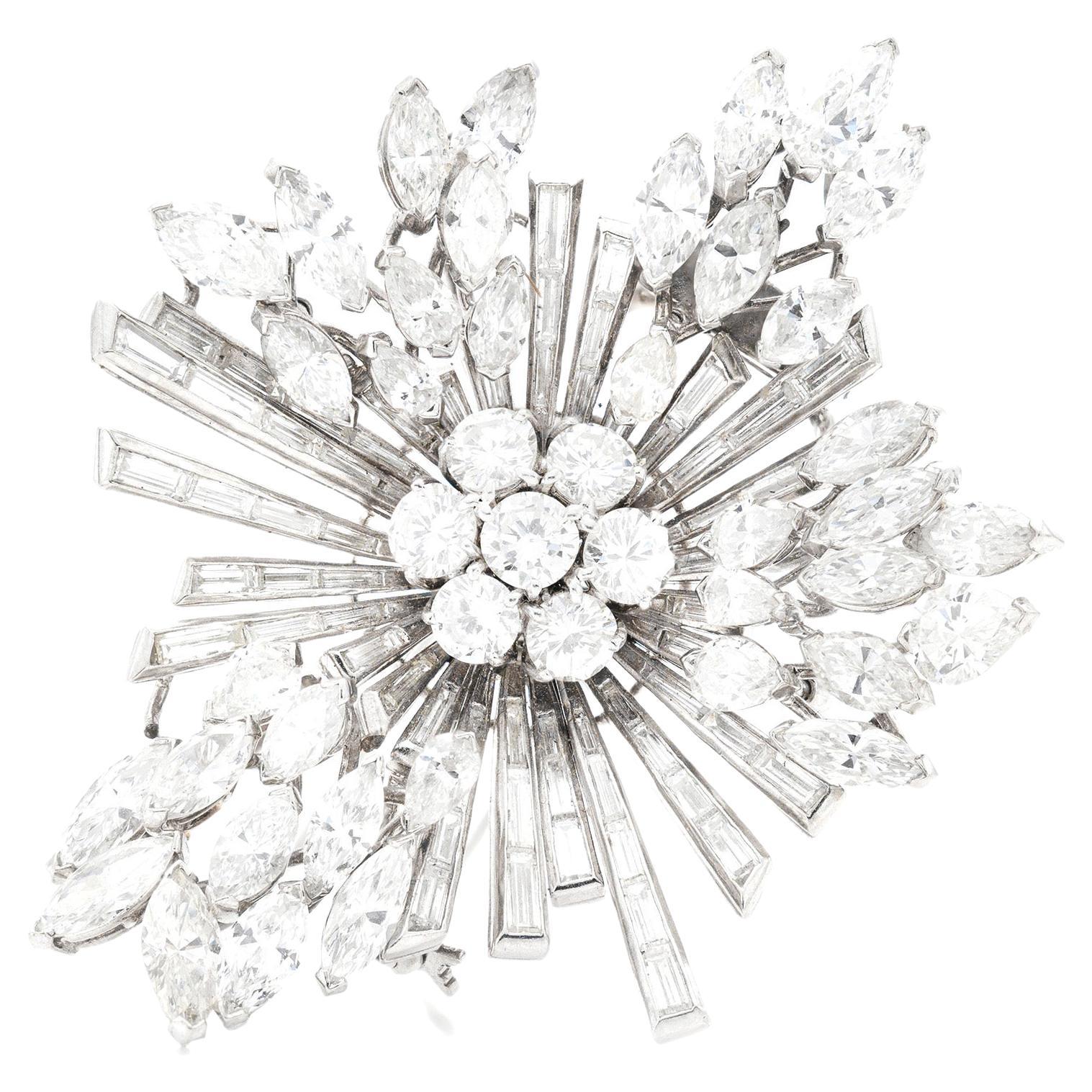 23.00 Carat Round Marquise and Baguette Diamond Brooch For Sale