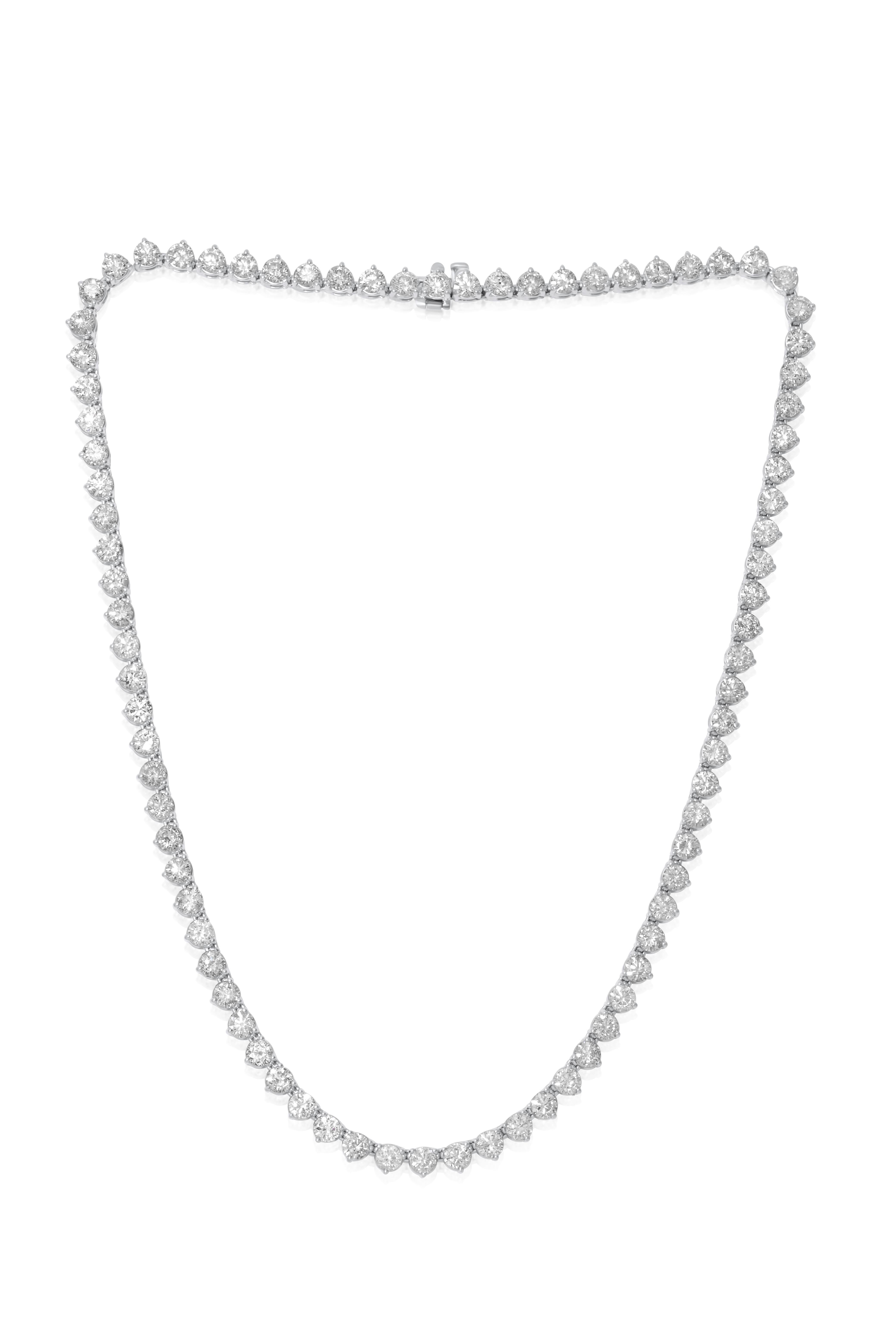 Diana M. 23,00 Karat Diamant-Tennis-Halskette mit drei Zacken (Rundschliff) im Angebot