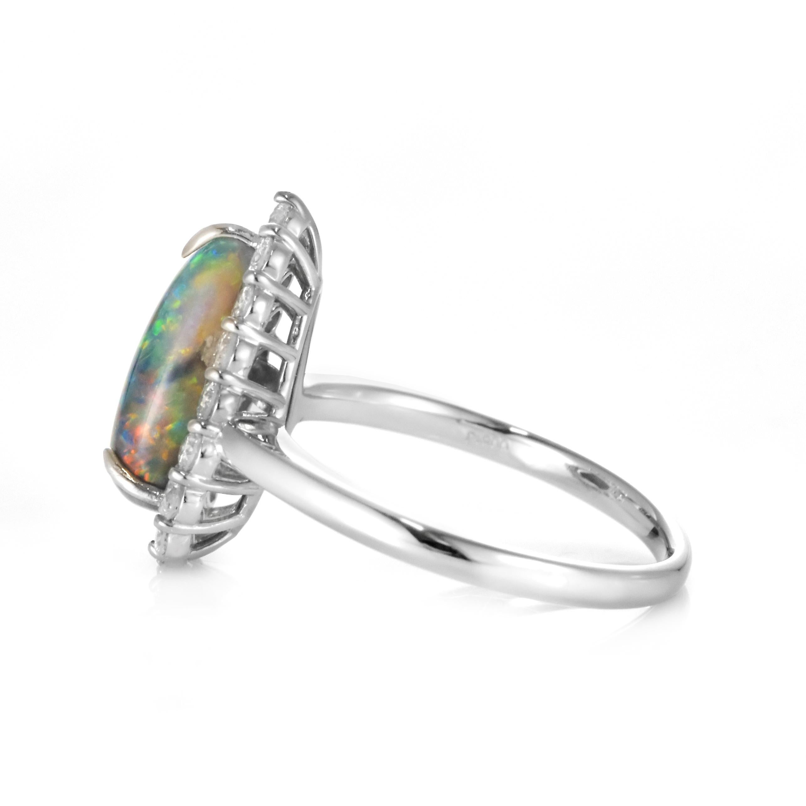 2.302 Carat Natural Australian Black Opal and Diamond Ring Made in Platinum For Sale 5