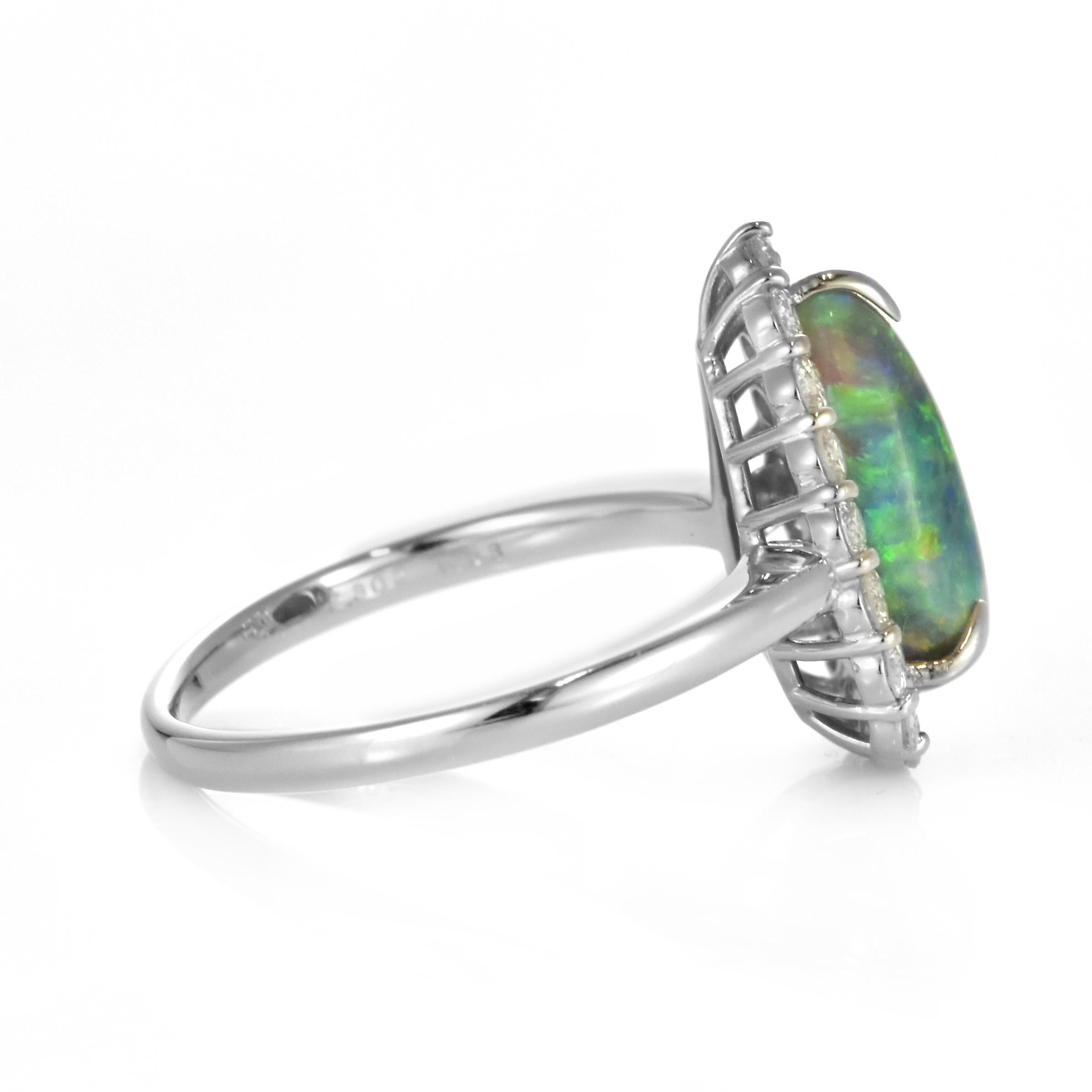 2.302 Carat Natural Australian Black Opal and Diamond Ring Made in Platinum For Sale 6