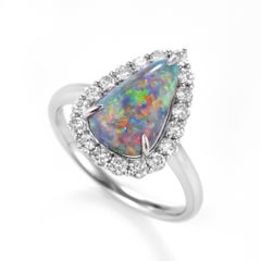 2.302 Carat Natural Australian Black Opal and Diamond Ring Made in Platinum