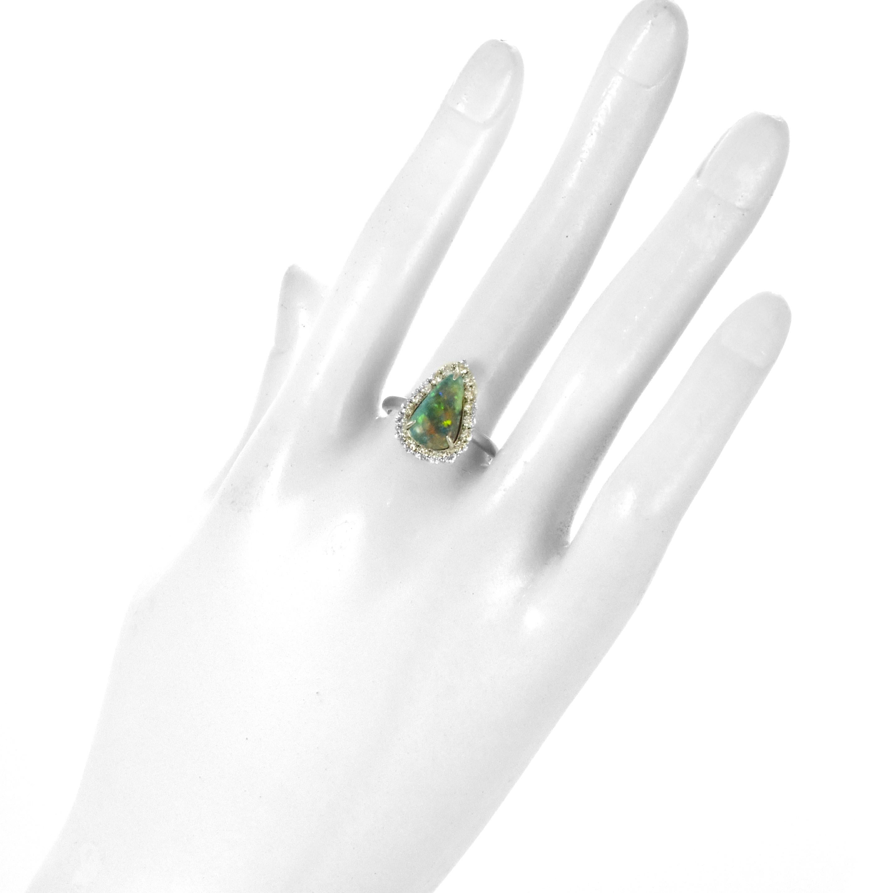 Women's 2.302 Carat Natural Australian Black Opal and Diamond Ring Made in Platinum For Sale