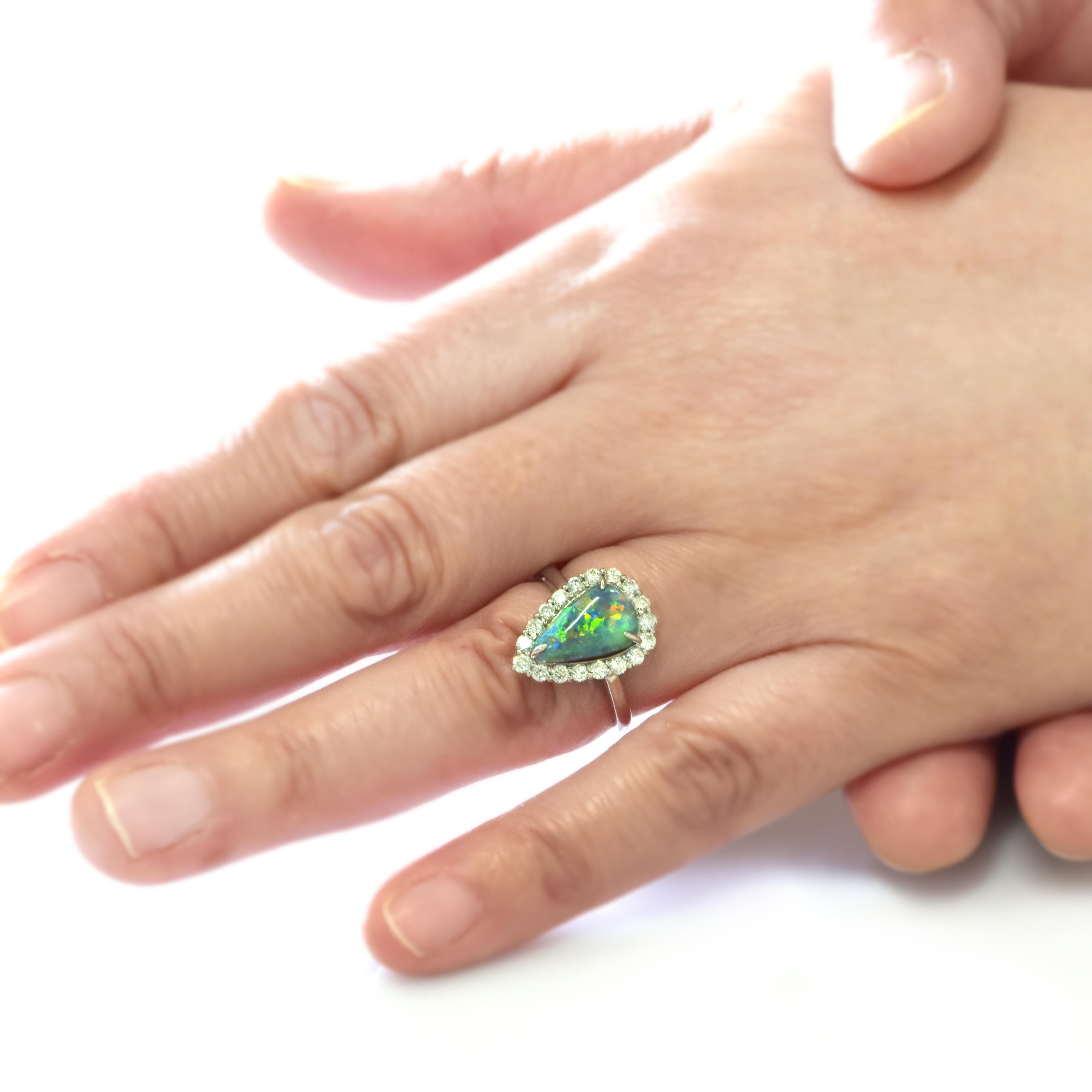 2.302 Carat Natural Australian Black Opal and Diamond Ring Made in Platinum For Sale 1