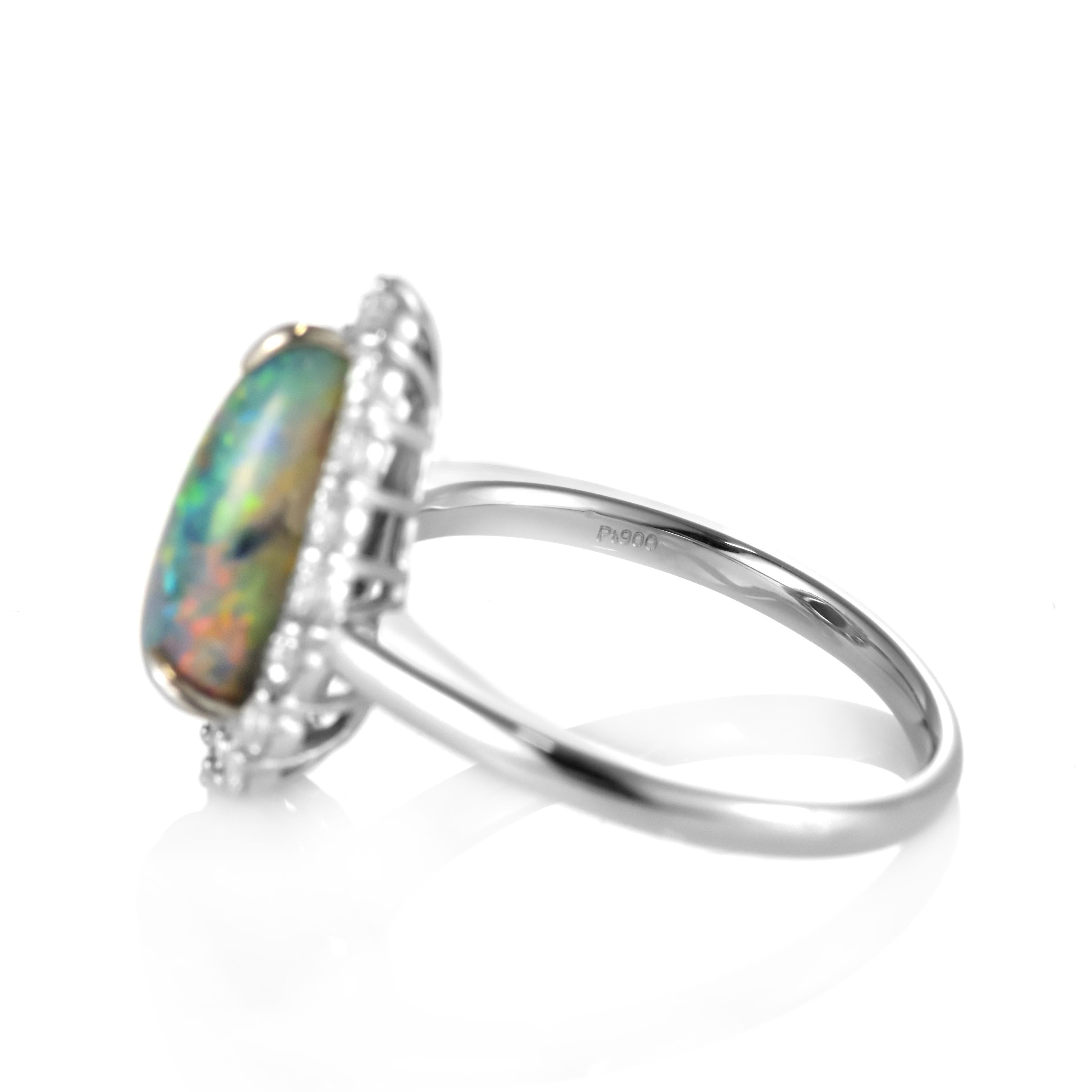 2.302 Carat Natural Australian Black Opal and Diamond Ring Made in Platinum For Sale 3