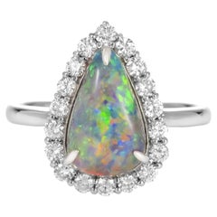 2.302 Carat Natural Australian Black Opal and Diamond Ring Made in Platinum