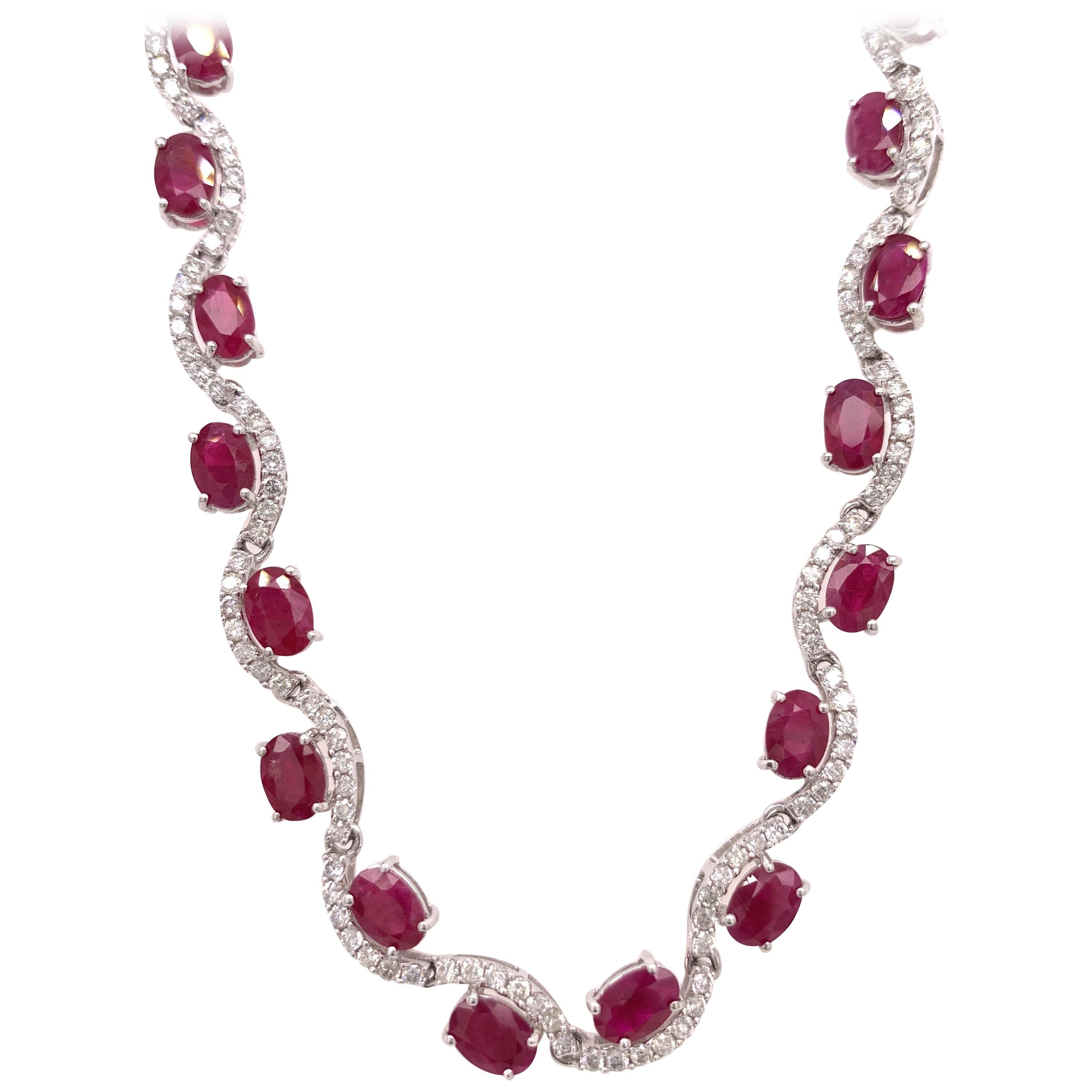 23.04 Carat Ruby Diamond White Gold Necklace