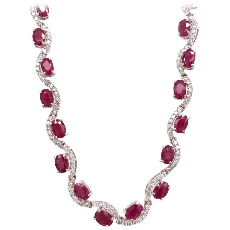 23.04 Carat Ruby Diamond White Gold Necklace at 1stDibs