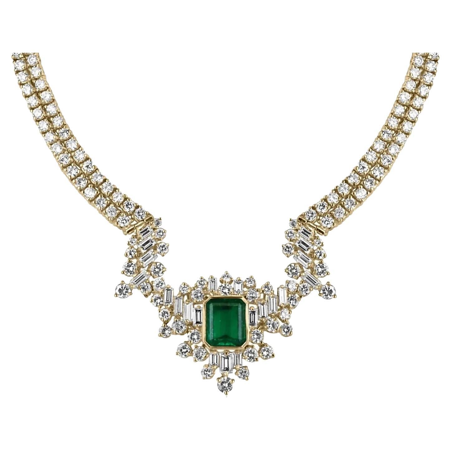23.06tcw AAA+ Investment Grade Colombia Emerald & Diamond Statement Necklace 18K For Sale