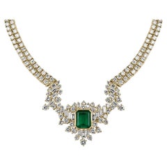 23.06tcw AAA+ Investment Grade Colombia Emerald & Diamond Statement Necklace 18K