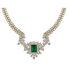 23.06tcw AAA+ Top Grade Smaragd & Diamant Elegante Statement-Halskette Gold 18K