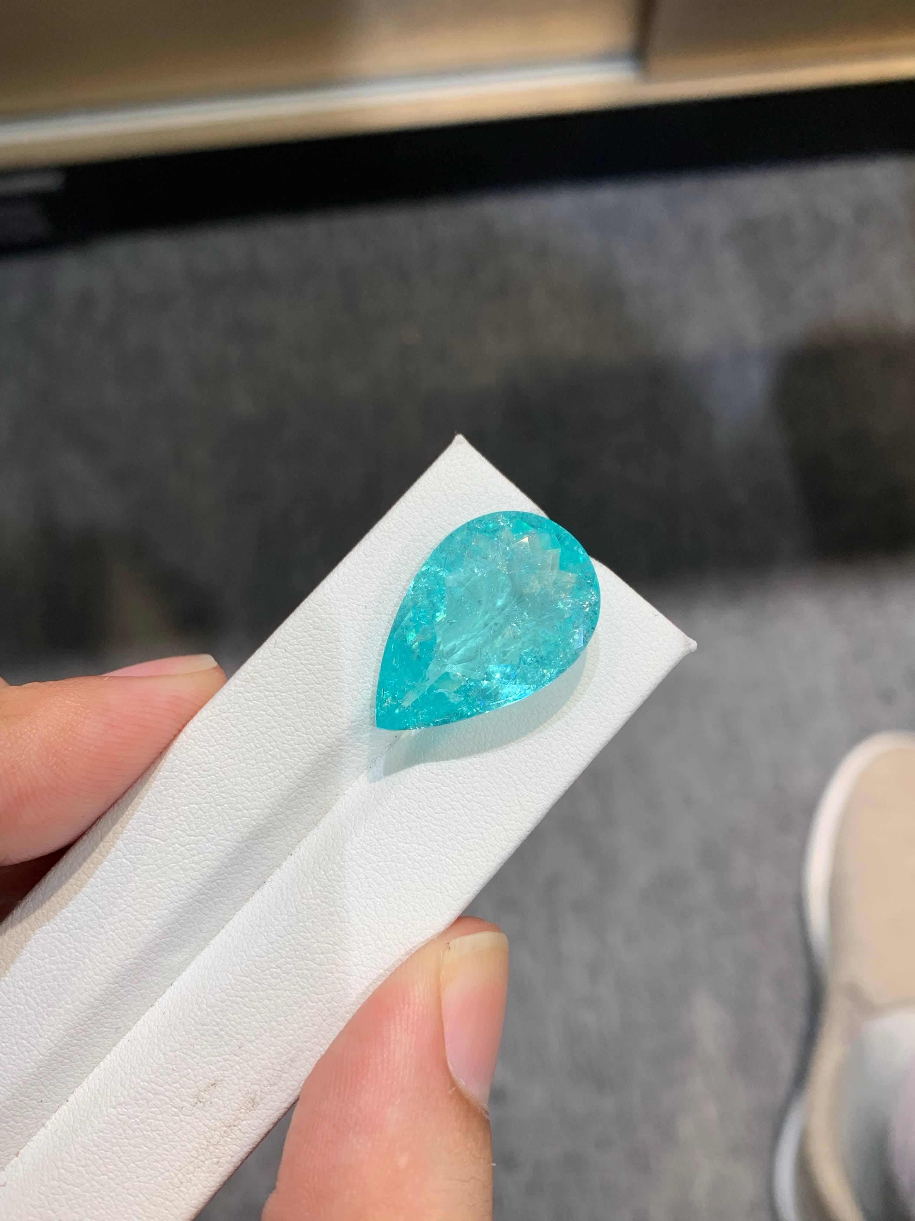 Moderno 23,07 Carati Naturale Sciolto Certificato Paraiba Tormalina Taglio Pera Mozambico Gemma in vendita