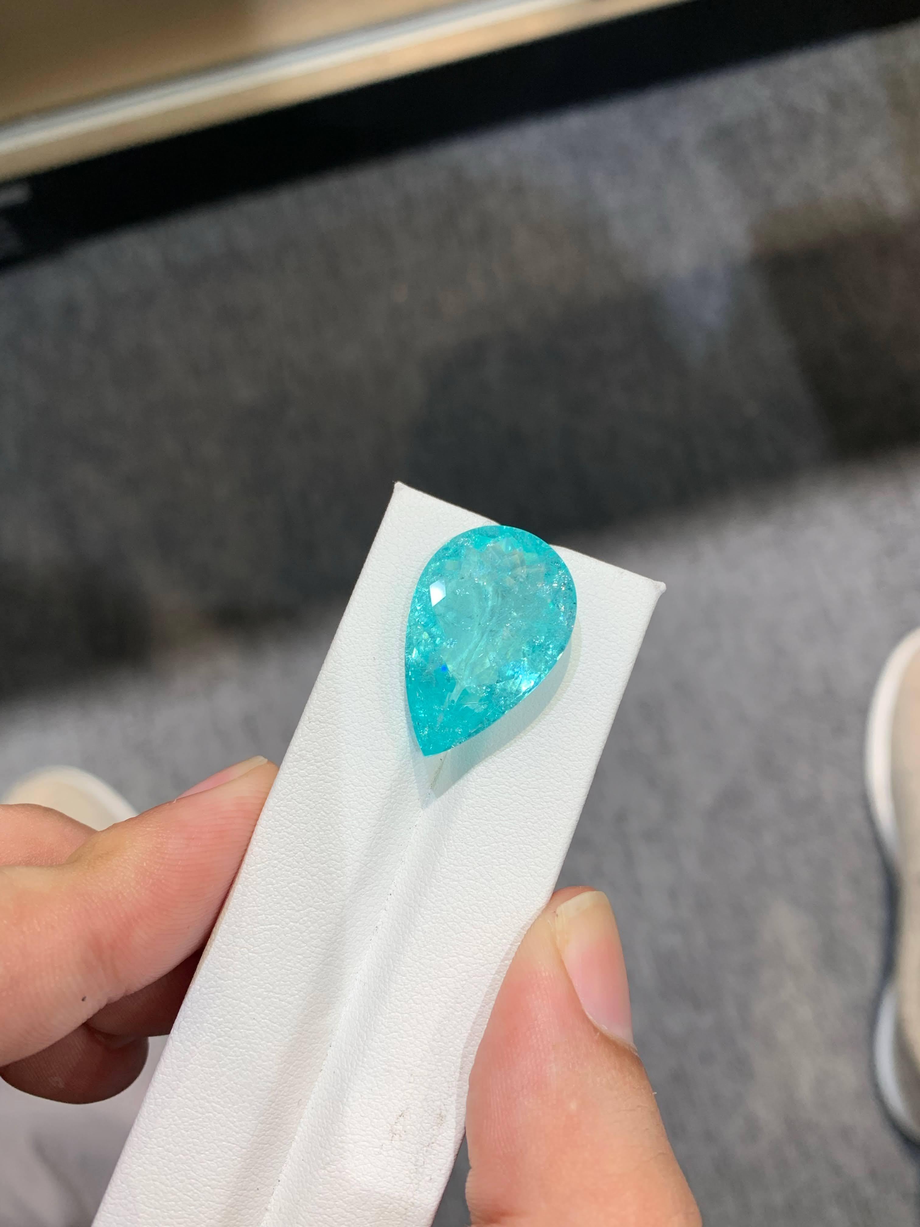 23,07 Carati Naturale Sciolto Certificato Paraiba Tormalina Taglio Pera Mozambico Gemma In condizioni Nuovo in vendita a Bangkok, TH