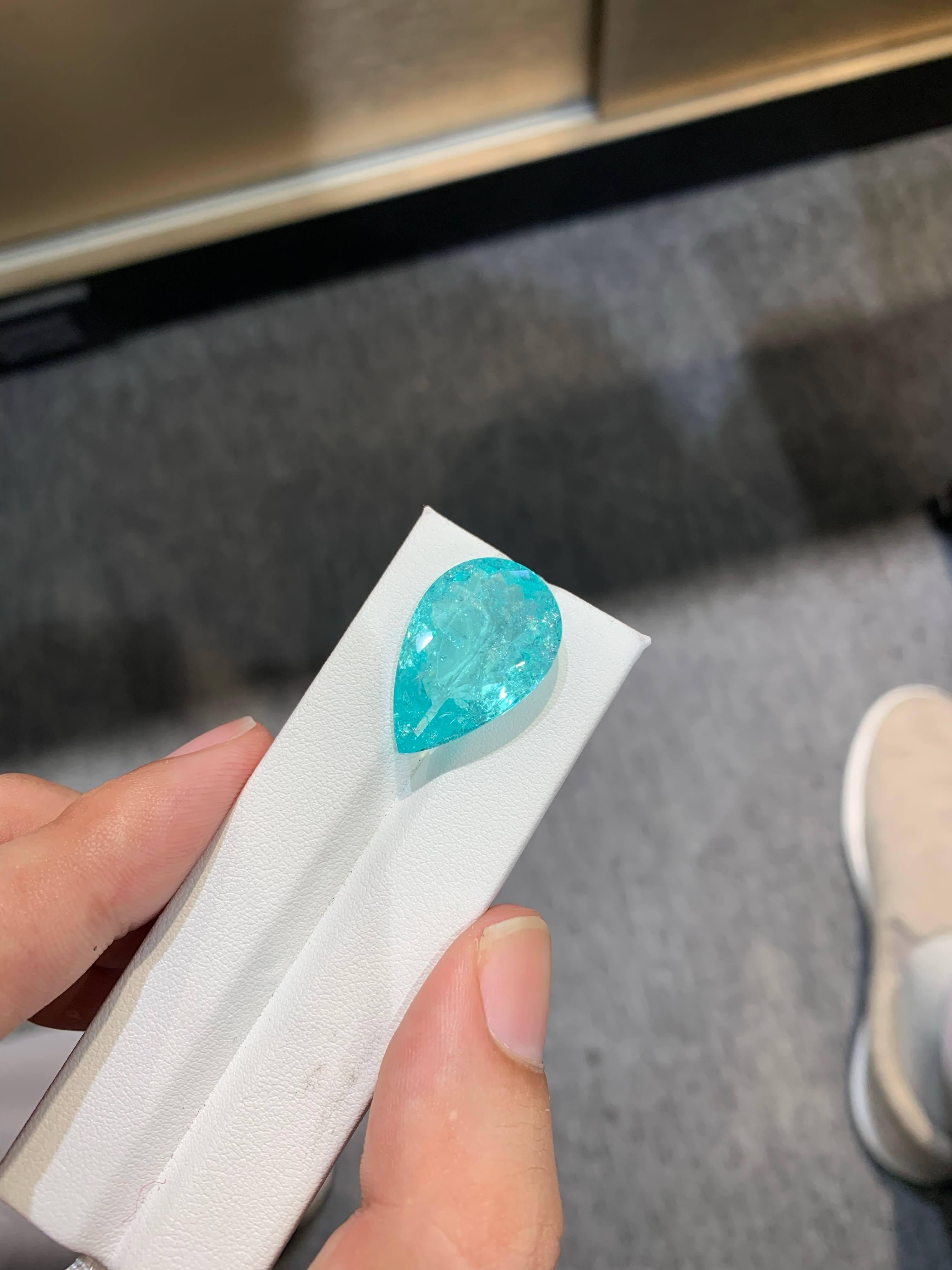 23,07 Carati Naturale Sciolto Certificato Paraiba Tormalina Taglio Pera Mozambico Gemma in vendita 1