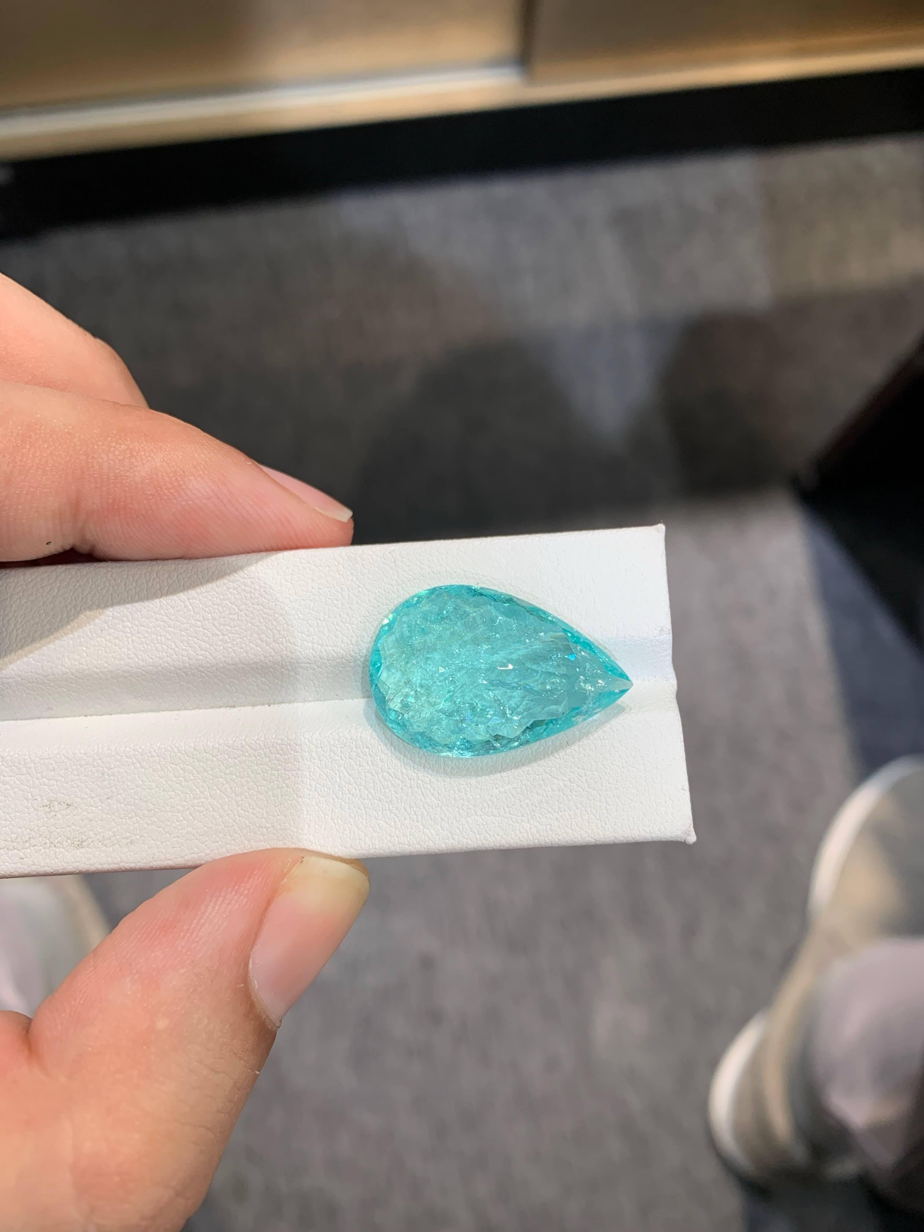 23,07 Carati Naturale Sciolto Certificato Paraiba Tormalina Taglio Pera Mozambico Gemma in vendita 3