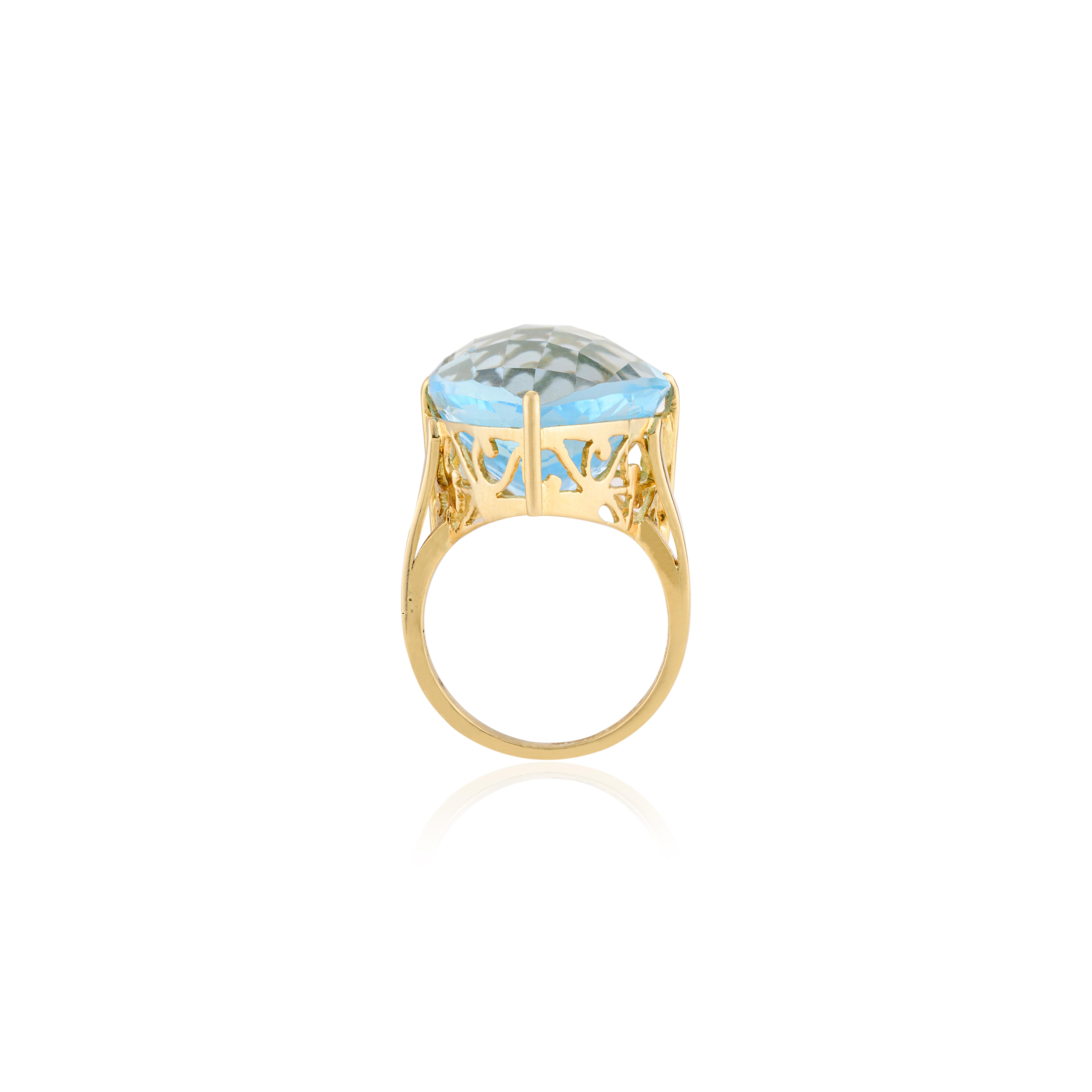 En vente :  Bague cocktail royale pour mère en or jaune 18 carats avec topaze bleue trillion de 23,08 carats 8