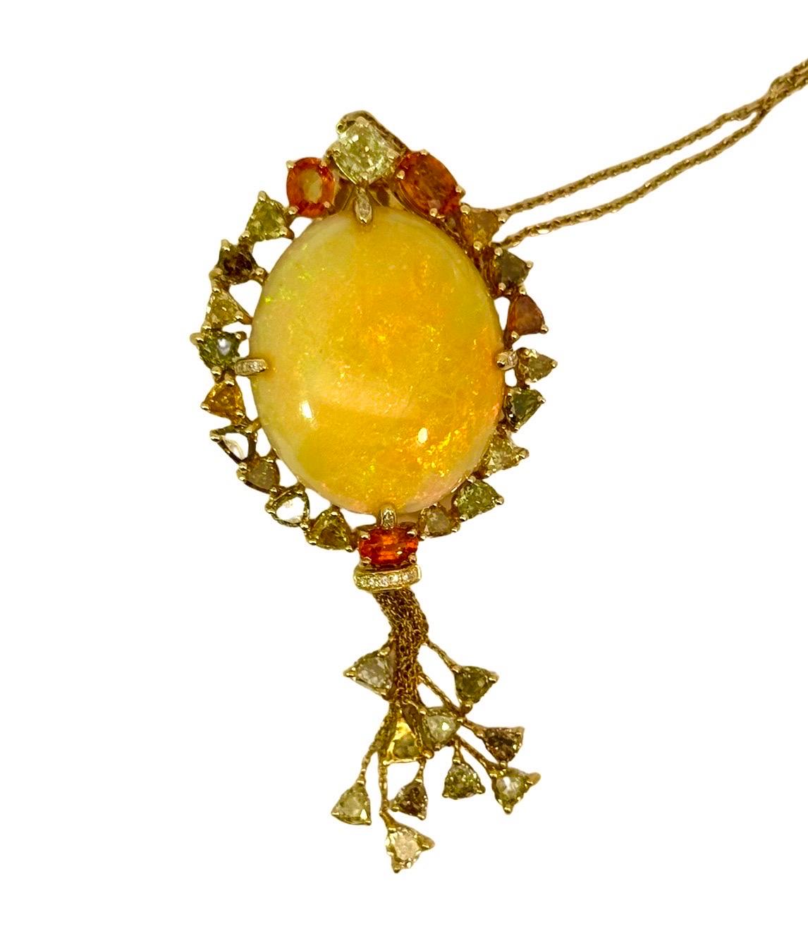 Pendentif serti d'opales, de diamants et de saphirs 23,09 carats en vente 3