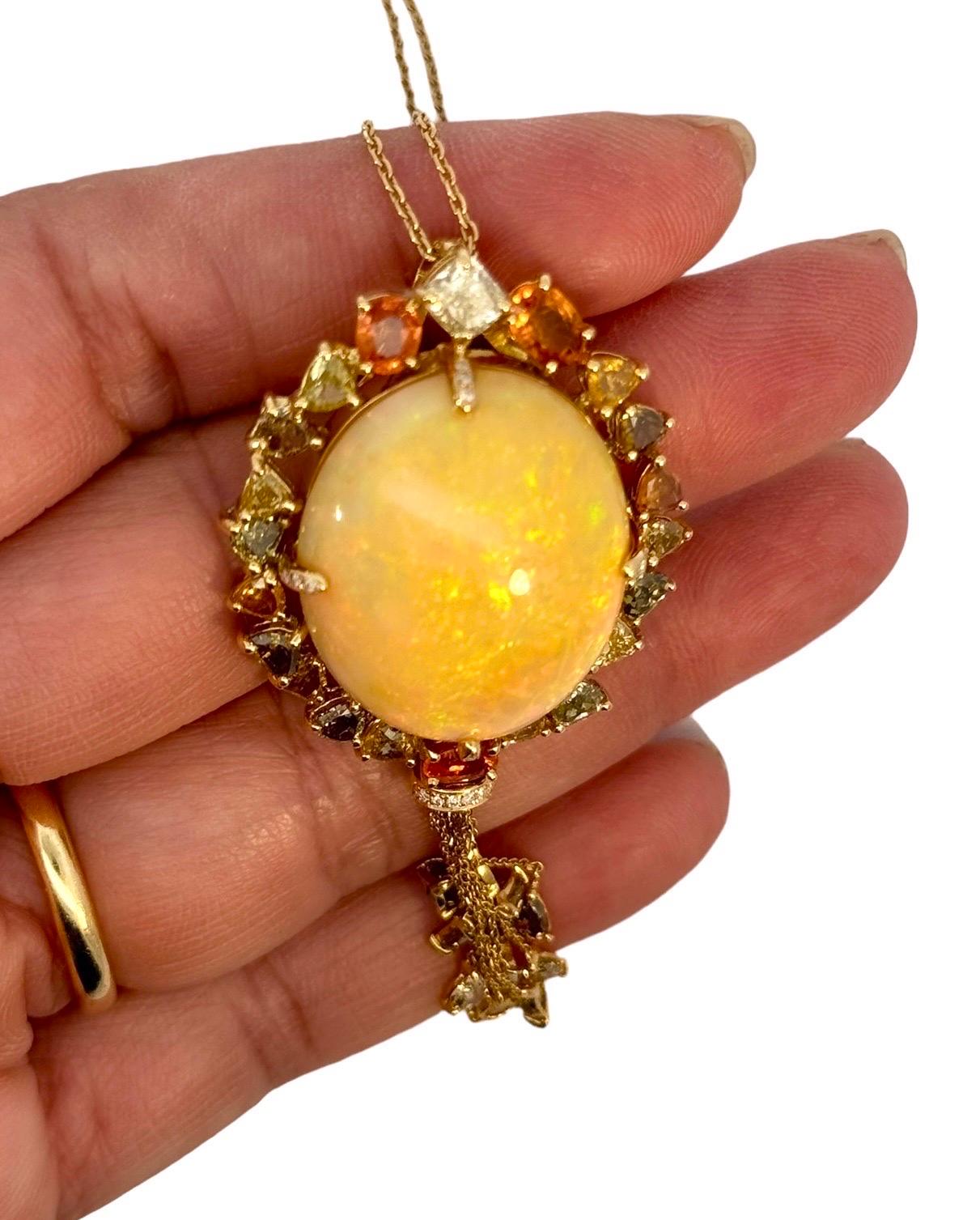 Pendentif serti d'opales, de diamants et de saphirs 23,09 carats en vente 4