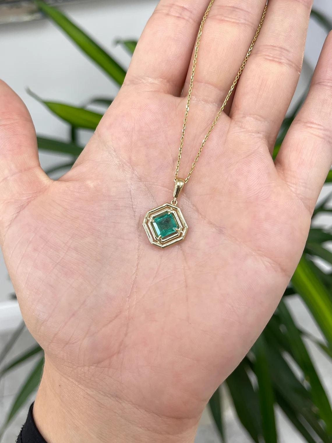 2.30ct 14K Natural Emerald-Asscher Cut Geometric Solitaire Solid Gold Pendant In New Condition For Sale In Jupiter, FL
