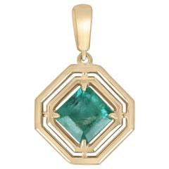 Ciondolo d'oro massiccio geometrico con smeraldo naturale da 2,30 ct 14 carati con taglio a asse