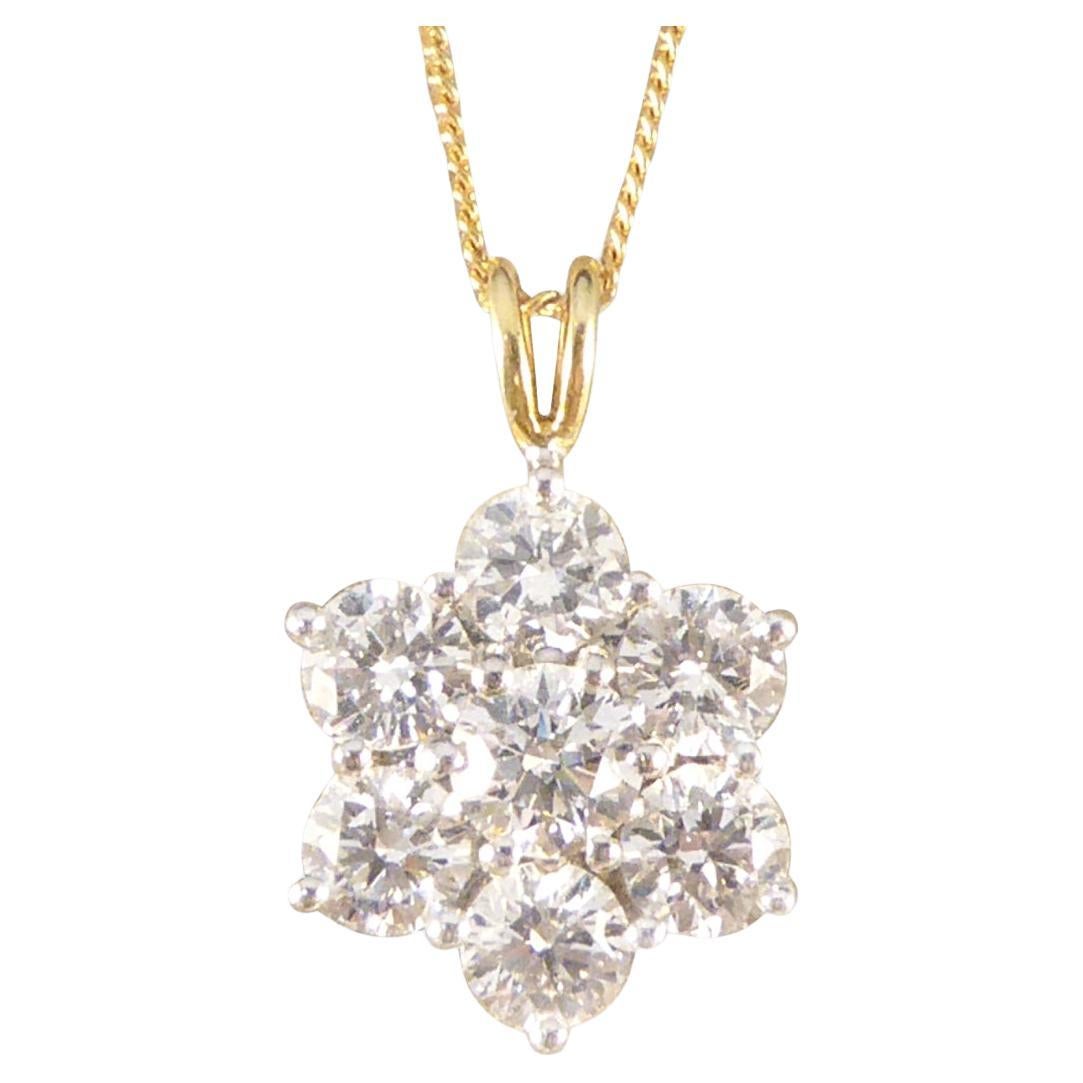 2.30ct Diamond Daisy Cluster Pendant Necklace in 18ct White and Yellow Gold