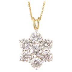 2.30ct Diamond Daisy Cluster Pendant Necklace in 18ct White and Yellow Gold