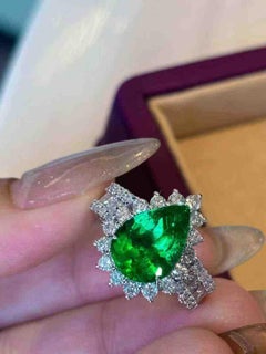 2.30ct Emerald Pear & 1.22ct Diamond Halo Ring in Platinum PT 950