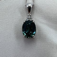 2.30ct GIA Certified Untreated Teal Blue Sapphire Diamond 18k White Gold Pendant