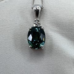 2.30ct GIA Certified Untreated Teal Blue Sapphire Diamond 18k White Gold Pendant