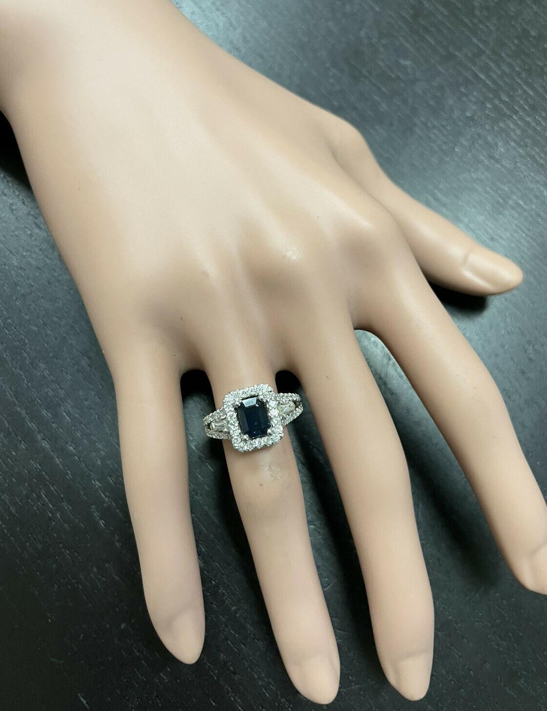 2.30ct Natural Blue Sapphire and Diamond 14k Solid White Gold Ring For Sale 2