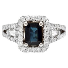 Bague en or blanc massif 14 carats avec saphir bleu naturel de 2,30 carats et diamants