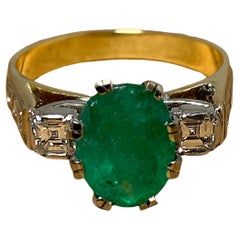 Vintage 2.30ct Natural Colombian Emerald & 0.65ct Diamond Ring in 18K Yellow Gold & Plat