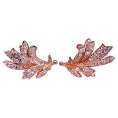 2.30ct Natural Diamonds Handmade Floral Form Earrings 14kt Clip Vintage*