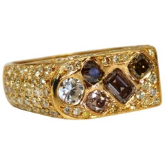 2.30 Carat Natural Fancy Color Diamonds Men's Ring 14Kt Classic Cigar Statement