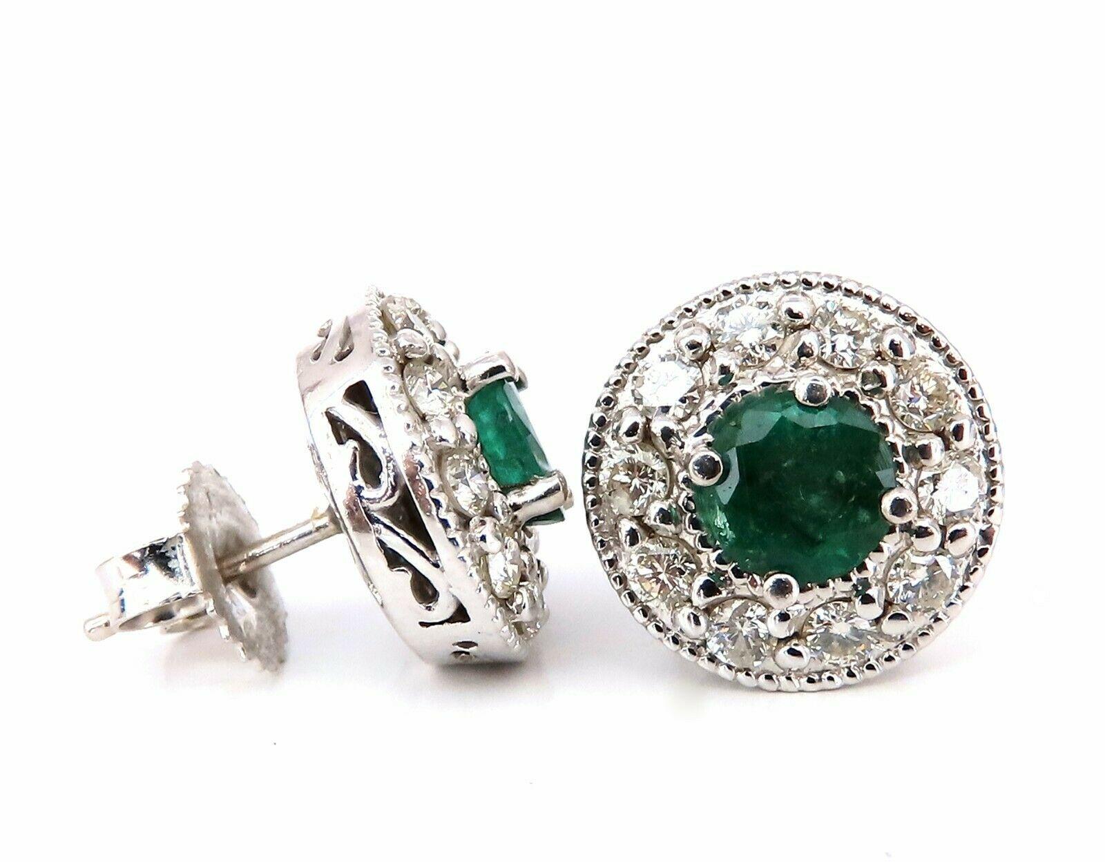 Round Cut 2.30ct Natural Round Emeralds Diamond Earrings 14kt Cluster Halo