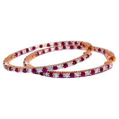 2.30ct Natural Ruby Diamonds Hoop Earrings 14 Karat Rose Gold Inside Out