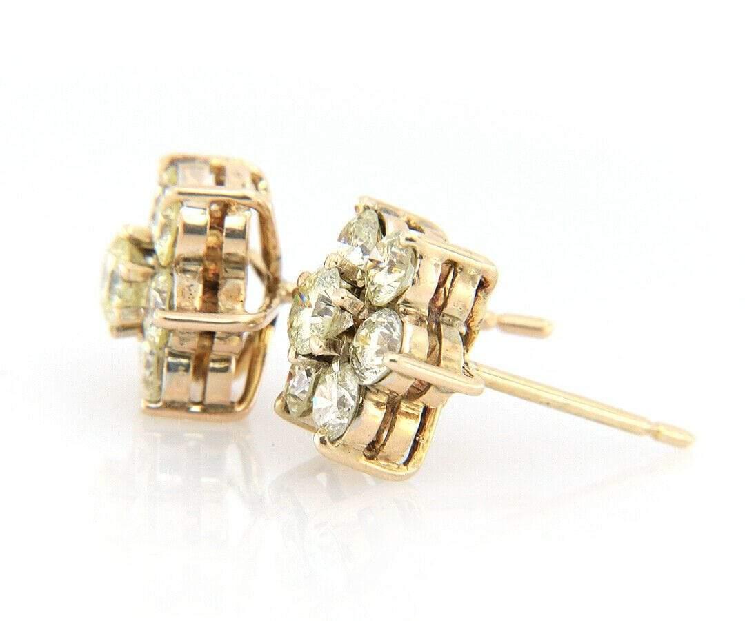 2.30ctw Diamond Flower Earrings in 10K Yellow Gold For Sale 1