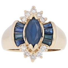 2.30ctw Marquise Cut Sapphire & Diamond Ring, 14k Yellow Gold