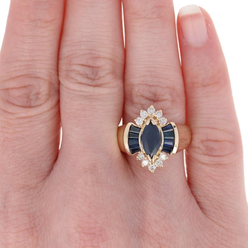 2.30ctw Marquise Cut Sapphire & Diamond Ring, 14k Yellow Gold 3