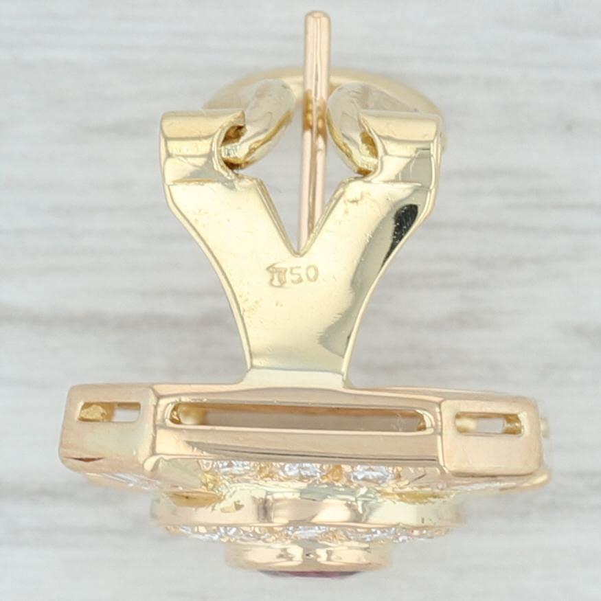 Women's 2.30ctw Ruby Diamond Halo Earrings 14k Yellow Gold Pierced Omega Backs For Sale