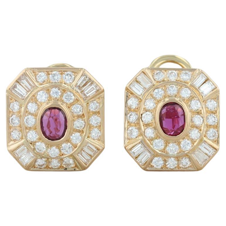 2.30ctw Ruby Diamond Halo Earrings 14k Yellow Gold Pierce Omega Backs