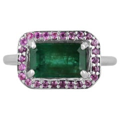 2.30tcw 14K Natural Dark Green Emerald & Pink Sapphire Halo East to West Ring